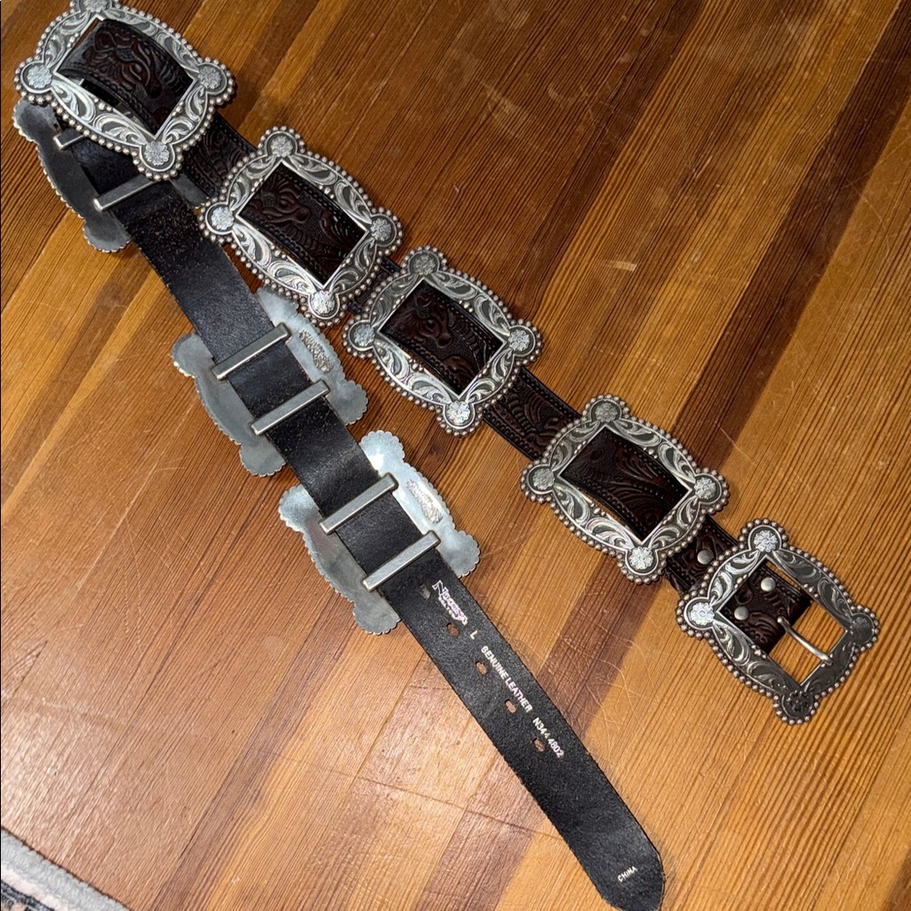 Huge Concho Belt Silver and Dark Brown Western Belt